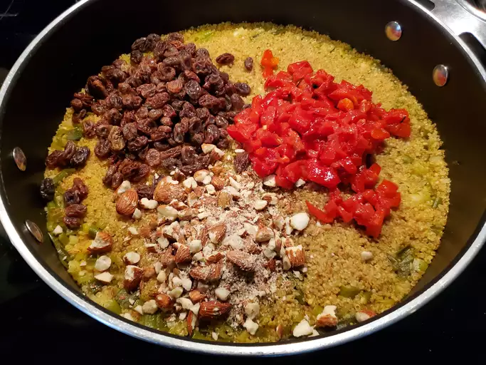 Pantry Curried Quinoa with Garbanzo Beans and Roasted Peppers