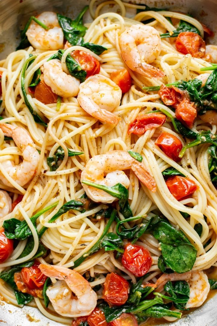 Fettuccine with Shrimp, Tomatoes, and Spinach Cream Sauce